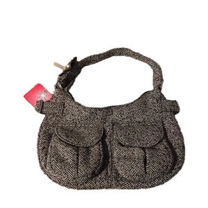 Beige Floral Knit Shoulder Handbag Flower Detail Women’s NWT